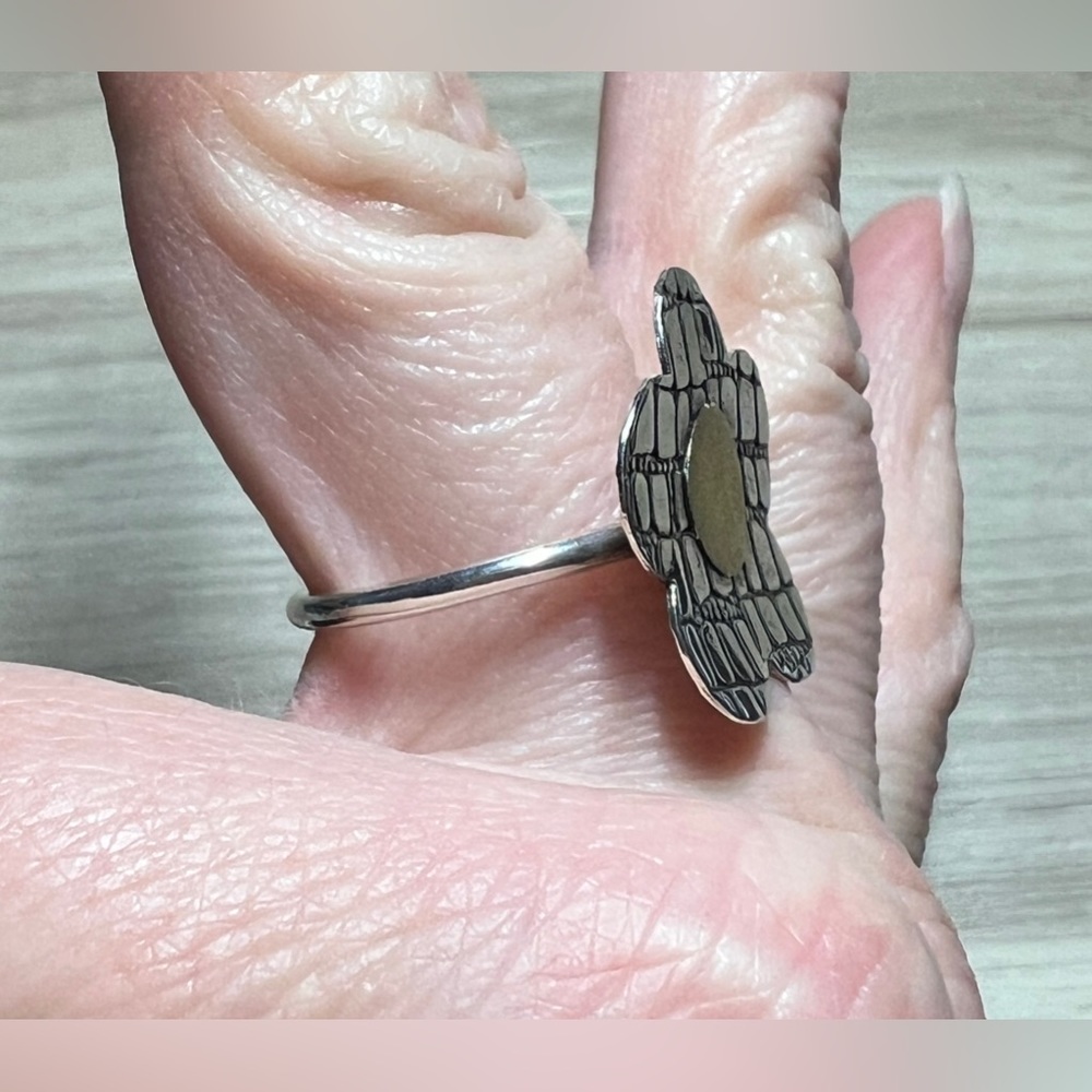 Retro Designer Sterling Silver & Gold Modernist Textured Flower Ring, Size 8 - Picture 9 of 10